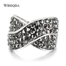 Wbmqda-anillos grandes multicapa Vintage para mujer, Color plata antigua, pequeños anillos de circón negro completo para mujer, joyería de compromiso 2024 - compra barato