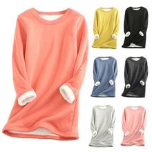 Women Winter Long Sleeve O-Neck Sweatshirt Faux Fleece Lined Thermal Pullover Tunic Tops Solid Color Loose Basic Blouse 2024 - buy cheap