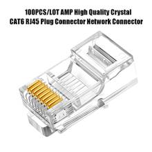 Conector de plugue modular cat6 utp, conector de duas peças banhado a ouro 8p8c para cabo ethernet, conector ethernet a granel, com 100 peças 2024 - compre barato