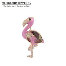 Neoglory AAA циркон Эмаль Кристалл Фламинго Броши для женщин Высокое качество Фиолетовый птица булавки для пальто подарок на день рождения для друзей 2024 - купить недорого