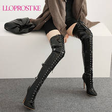 Lloprost ke Patent Leather Women Thigh High Boots Sexy Pointed Toe Over The Knee Boots Winter High Heel Lady Shoes Buckle Strap 2024 - buy cheap