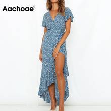 Aachoae Women Long Maxi Dress Boho Style Floral Print Beach Dress Short Sleeve Sexy Side Split Summer Dress Sundress Vestidos 2024 - buy cheap