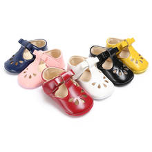 Newborn spring and autumn baby soft bottom girls baby non-slip rubber soles solid color hollow toddler baby PU shoes 2024 - buy cheap