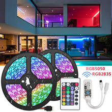 Kit de fita de led colorida com controle remoto e bluetooth, fita flexível com diodo emissor de luz para decoração de quarto smd 5050, 5m a 20m, retroiluminação de tv, wi-fi 2024 - compre barato