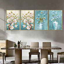 Pintura abstrata de paisagem com flores azuis, pintura a óleo em tela, moderna arte para parede, pôster para decoração de sala de estar e casa 2024 - compre barato