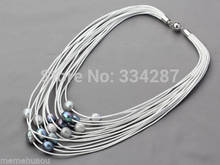 11-12mm Grey & Black Freshwater Pearl on Multi-Strand Leather Women Necklace 2024 - buy cheap