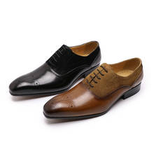 2019 Sapatas de Vestido Dos Homens Elegantes Medalhão Sapatos Oxford de Couro Genuíno Marrom Preto Sapatos de Festa de Casamento Formal 2024 - compre barato