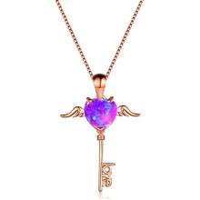 Romantic "Love" Letter Key Pendants Necklaces For Women Fashion Jewelry Blue Imitation Fire Opal Heart Necklace Lover Gift 2024 - buy cheap