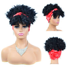 Drawstring Short Synthetic Afro Kinky Curly Headband Wigs With Bangs Afro Puff Scarf wig For Black Women 2024 - buy cheap