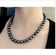 Потрясающий 9-10 ММ tahitian круглый черный зеленый жемчуг ожерелье 18 дюймов серебро 925 пробы 2024 - купить недорого