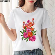 Camiseta Casual de manga corta de flamenco para mujer, camiseta de manga corta ulzzang kawaii, ropa de calle harajuku, camisetas de verano, ropa 2024 - compra barato