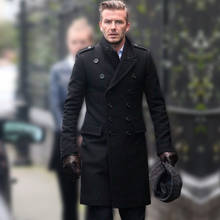 Мужское шерстяное пальто в стиле бекхэма, приталенное черное двубортное шерстяное пальто средней длины, Осень-зима 2020 2024 - купить недорого