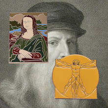 Leonardo da Vinci art drawing pinss Set World famous paintings Brooches Mona Lisa / Vitruvian Man Enamel pins 2024 - buy cheap