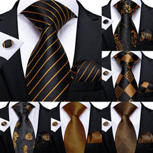 Fashion Men Tie Luxury Gold Blue Black Striped Paisley Silk Wedding Tie For Men DiBanGu Designer Hanky Cufflinks Gift Tie Set 2024 - buy cheap