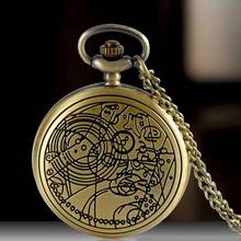 Retro Bronze Geometric Pattern Pocket Watch Quartz Chain Pendant Necklace Gift 2024 - buy cheap