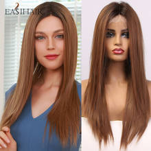 EASIHAIR Long Straight Brown Lace Front Wig with Baby Hair Silky Synthetic Wigs for Women High Density Heat Resistant 2024 - buy cheap