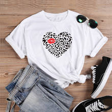Женская хлопковая футболка, Повседневная футболка унисекс с цветным леопардовым принтом, футболка «поцелуй», 100% 2024 - купить недорого