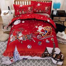 25 Рождественский Комплект постельного белья с принтом оленя Санта Клауса, снежинки, пододеяльник из микрофибры, покрывало с подушкой 2024 - купить недорого