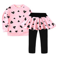 2020 Spring Autumn Girls Clothes Suit  Long Sleeve Sweater+ Fake Two-Piece Skirt Love Round Neck Children Suit Pure Cotton 2-7Y 2024 - buy cheap