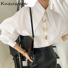 Kuzuwata Peter Pan Collar Long Sleeve Single Breast Blouse Women Work Style Ol Solid Blusas Spring 2022 New Shirt Feminino 2024 - buy cheap