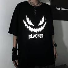 Japan Summer Reflective Tshirt Streetwear Male Japanese Cool Loose Gothic T Shirt High Street Oversize Half Sleeve T Shirt Funny 2024 - buy cheap