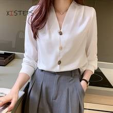 V-neck Retro Chiffon Blouses Shirts For Women 2021 Button Up Ladies Office Work Wear Tops White Femme OL Shirts Blusas Femininas 2024 - buy cheap