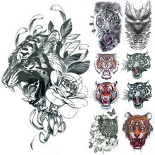 Tatuajes temporales de Tigres para hombres y mujeres, pegatina de tatuaje falso de calavera de la muerte, reloj tribal realista, margaritas y flores, tatuajes impermeables de brazos 2024 - compra barato