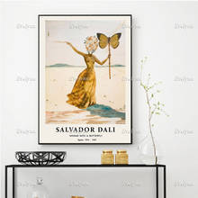 Salvajin-lienzo de decoración para el hogar, lienzo con imagen de mujer con un póster de mariposas, arte Dali, impresiones artísticas de pared, regalo único, marco flotante 2024 - compra barato