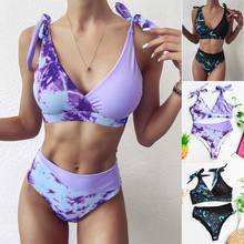 Las mujeres Sexy Bikini 2 piezas de costura de encaje Tie-Dye de impresión de alta cintura dividir traje 2024 - compra barato