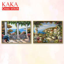 Kits de punto de cruz, juegos de costura de bordado con patrón impreso, 11ct-lienzo para pintura de decoración del hogar, paisaje completo NCKS088 2024 - compra barato