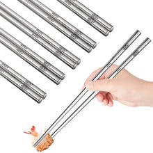 Silver Metal Square Chopsticks Set of 2 Stainless Steel Chinese Chopsticks 304 Reusable Non-Slip Eating Sushi Sticks for Kitchen 2024 - buy cheap