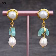 GuaiGuai Jewelry White Pearl Natural Green Amazonite Crescent Moon Stud Earrings 2024 - buy cheap