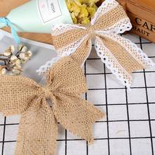 DIY Simple Rustic Burlap Craft Jute Bow Ties Lace Trim Ruched Bowknot Christmas Tree Ornaments Sewing Wedding Decoration 2 Types 2024 - buy cheap