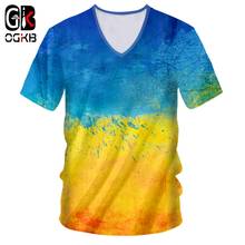 OGKB T Shirts Men Deep V-neck Short Sleeve 3D Tee Shirt Printing Blue Yellow Ink Summer Plus Size 5XL 6XL Spring T-shirt 2024 - buy cheap