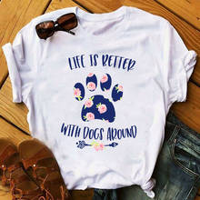 Camiseta feminina com estampa de pata de cachorro fixsys, camiseta engraçada com animais de estimação para mulheres 2024 - compre barato