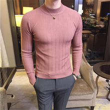 2021 autumn and winter men's sweater fashion men's pullover boutique men's half-high collar stretch tight sweater slim knit top 2024 - buy cheap