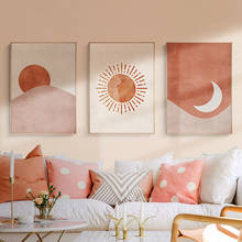 Pintura en lienzo moderna del sol y la luna, pósteres e impresiones de estilo nórdico Morandi, decoración artística de pared para sala de estar, Cuadros 2024 - compra barato