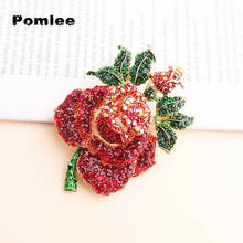 Pomlee-broche de flores rosas de gran tamaño para mujer, joyería de boda, broches de cristal rosa, alfileres de Hijab de esmalte 2024 - compra barato