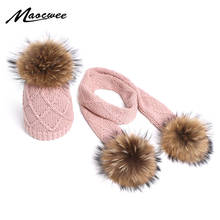 2019 New Real Fur Pompom Children Knit Hat Scarf Sets Winter Outdoor Warm Boy Girl Cotton Fashion High Quality Beanie Scarf Suit 2024 - buy cheap