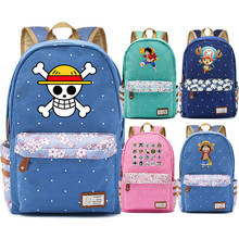 Anmie-mochila escolar de dibujos animados para mujer, bolsa de lona de One Piece, mono D, Luffy, flores, lunares, niño y niña, nueva 2024 - compra barato