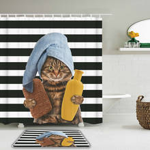 Juego de cortinas de ducha impermeables para baño, tapete antideslizante para decoración de bañera, con diseño divertido de gato y perro, Set de 2 unids/set 2024 - compra barato