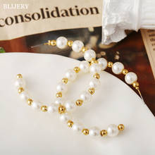 Женские серьги-кольца с бусинами BLIJERY, круглые серьги золотого цвета с-образной формы, ювелирные изделия в подарок 2024 - купить недорого