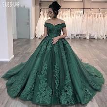 E JUE SHUNG-Vestidos de Novia de color verde oscuro, con hombros descubiertos vestido de Novia, apliques de encaje en la espalda, Dubái 2024 - compra barato