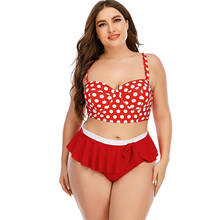 Blue/Red Women's Swimwear Push Up Bra Padded Polka Dot Print Bikini Tops Short Swim Skirts Large 5XL Female Beachwear Tankini 2024 - buy cheap