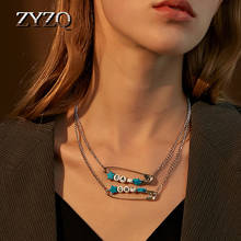 Zyzq colar de pino e letras, camada dupla, estilo harajuku, fivela especial, corrente de clavícula, presente de aniversário para mulheres 2024 - compre barato