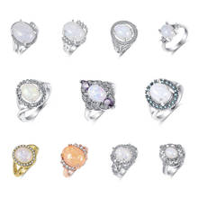 Anel de opala vintage feminino, anel clássico banhado a prata joias de festa elegante feminina 2024 - compre barato