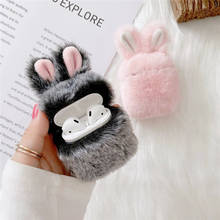 Soft Rabbit Ear Fur Case for Apple AirPods 1 2 Wireless Charging Fluffy Box with Carabiner Plush Cover for Airpods Pro Case Capa 2024 - buy cheap