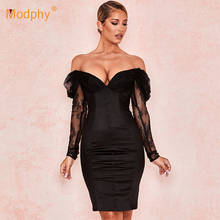 Black Sexy Lace Stitching Off-Shoulder Dress Fashion Women'S Long-Sleeved Bodycon Evening Party Dress Female 2020 Summer New 2024 - buy cheap