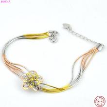 BOCAI Solide-pulsera de plata de ley S925 para mujer, joyería de plata tailandesa sencilla, colorida, flor rica, regalo de cumpleaños 2024 - compra barato