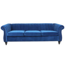 Sofá de 3 plazas para sala de estar, mueble de terciopelo con brazo enrollado, 177x61x53CM, Montaje Simple, color azul, disponible en EE. UU. 2024 - compra barato